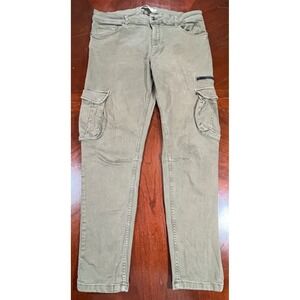 Celio Skinny Cargo‎ Pants Mens Tag 34 Meas 36 Green Khaki Slim Utility Trousers